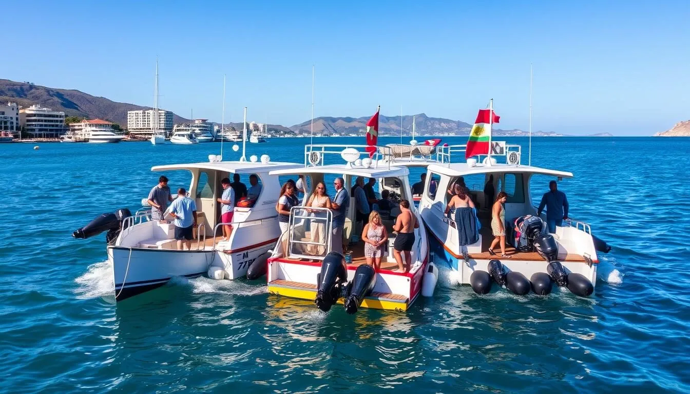 Tour-boats-departing-from-Puerto-Vallarta-marina-heading-to-Islas-Marietas-National-Park Tour boats departing from Puerto Vallarta marina heading to Islas Marietas National Park