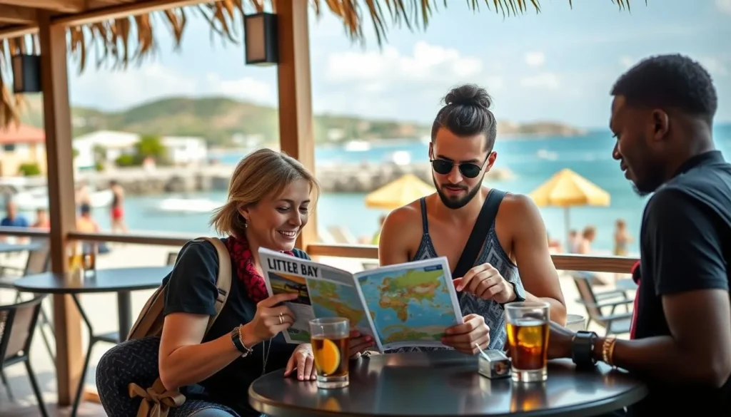 Tourist checking a map of Little Bay and surrounding areas