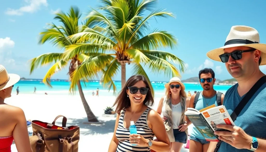 Tourist enjoying Dawn Beach St. Martin with beach essentials and travel guide Tourist enjoying Dawn Beach St. Martin with beach essentials and travel guide