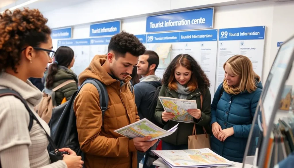Tourist information center in Passau with visitors getting maps and advice
