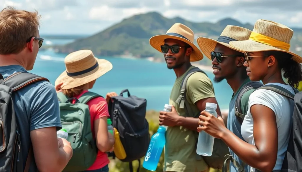 Tourist preparing for a day of exploration in Little Bay, Montserrat