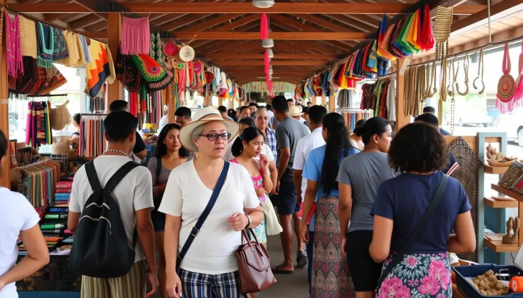 Tourist shopping for souvenirs at Papeete Market, popular things to do in Papeete French Polynesia
