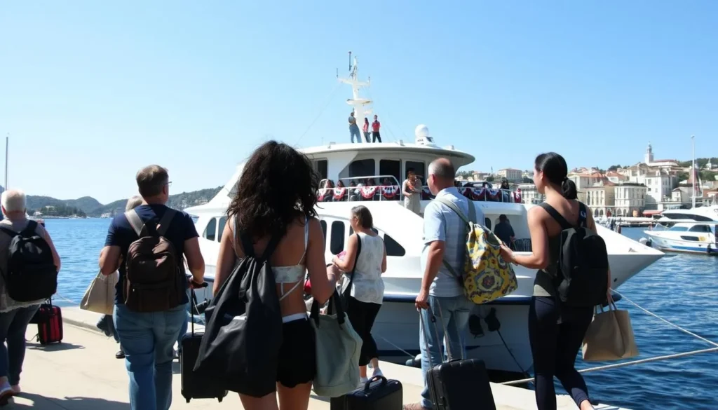 Tourist using a local ferry to travel between Hvar and nearby islands