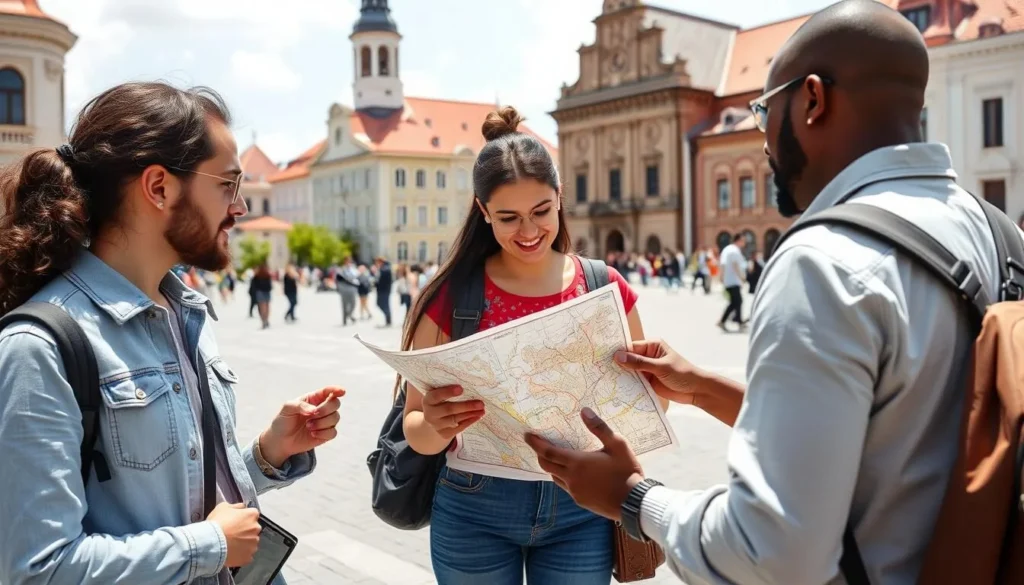 Tourist using a map to navigate Yaroslavl's historic center