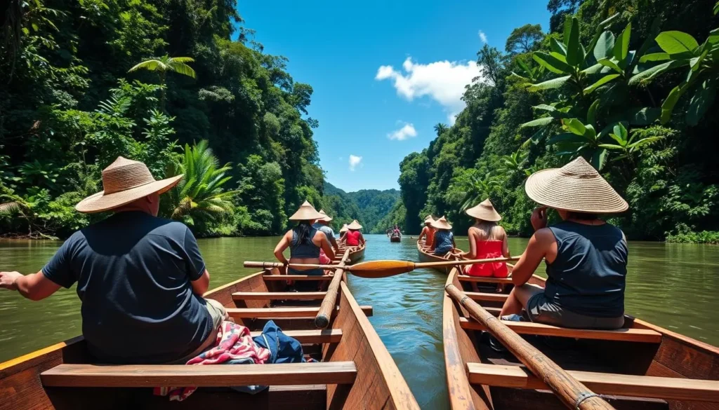 Tourists canoeing on the Burro Burro River with Makushi guides