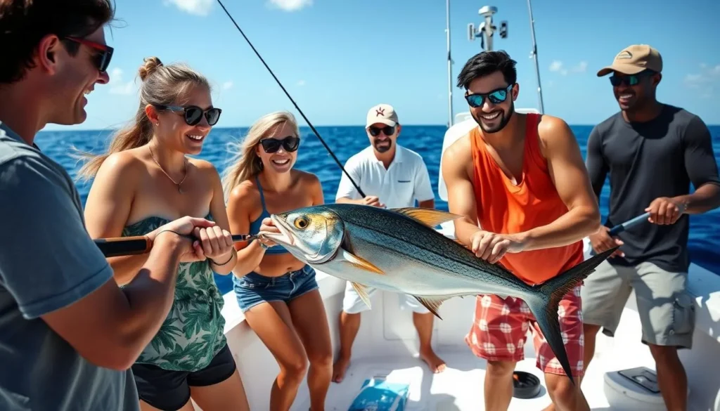 Tourists deep sea fishing near Little Torch Key Florida Tourists deep sea fishing near Little Torch Key Florida