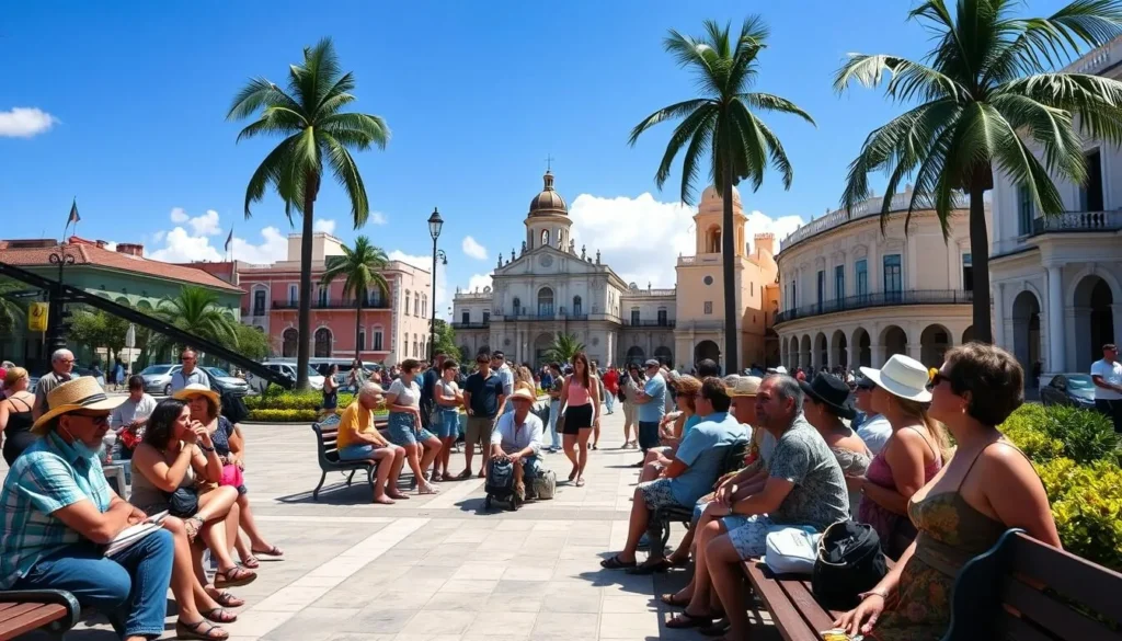 Tourists enjoying a beautiful sunny day at Plaza de la Libertad in Matanzas, one of the top things to do in the city