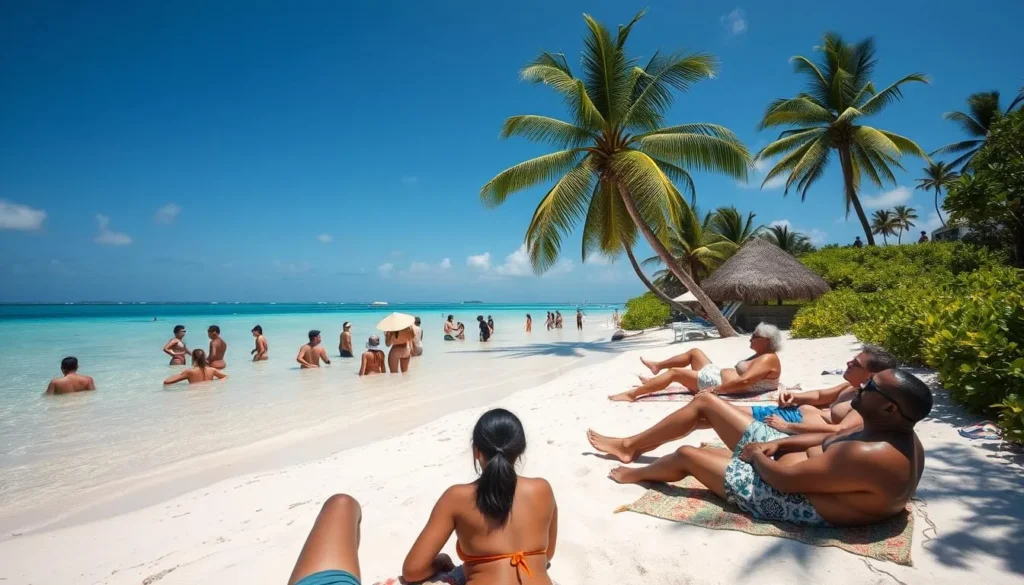 Tourists enjoying a sunny day at Anibare Bay in Yaren, Nauru