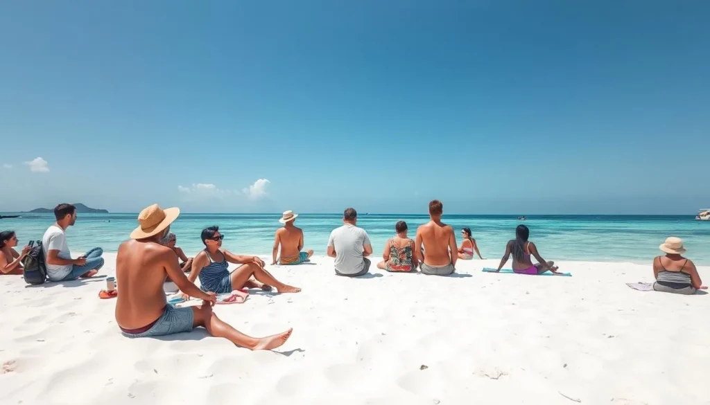 Tourists enjoying sunny weather on Onok Island in Balabac during dry season