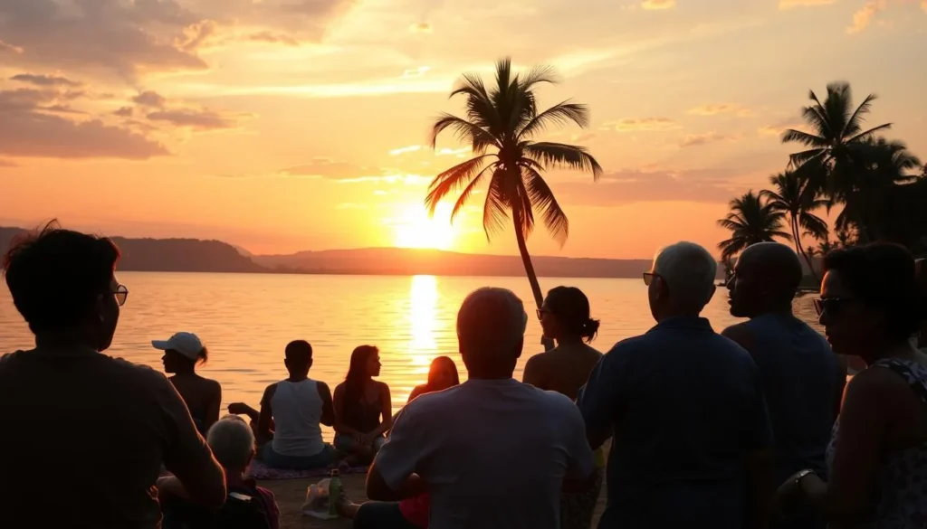 Tourists enjoying sunset at Lake Nabugabo near Masaka