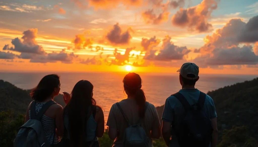 Tourists enjoying sunset views from Carib's Leap in Sauteurs Tourists enjoying sunset views from Carib's Leap in Sauteurs