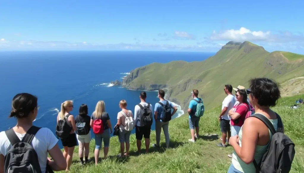 Tourists enjoying the view at Chamantad-Tinyan Viewpoint in Sabtang Island Tourists enjoying the view at Chamantad-Tinyan Viewpoint in Sabtang Island