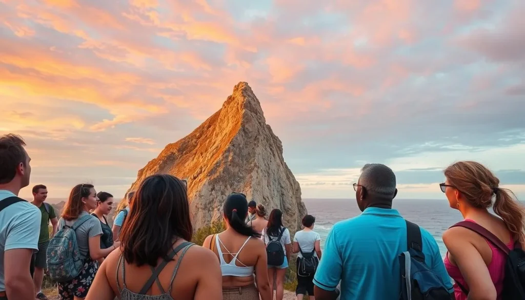 Tourists exploring Sugarloaf Rock at sunset in Dunsborough, Western Australia Tourists exploring Sugarloaf Rock at sunset in Dunsborough, Western Australia
