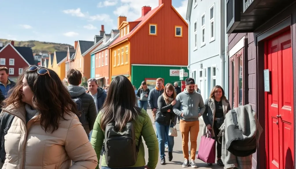 Tourists exploring Tórshavn in summer with long daylight hours