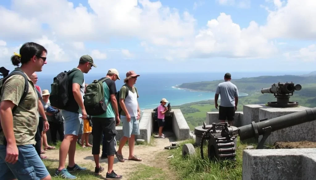 Tourists exploring the Japanese WWII remnants on Command Ridge in Nauru