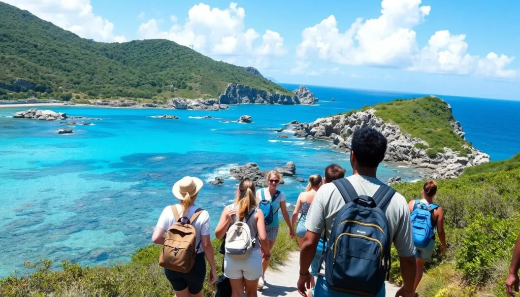 Tourists exploring the natural beauty of Lowlands coastline Tourists exploring the natural beauty of Lowlands coastline