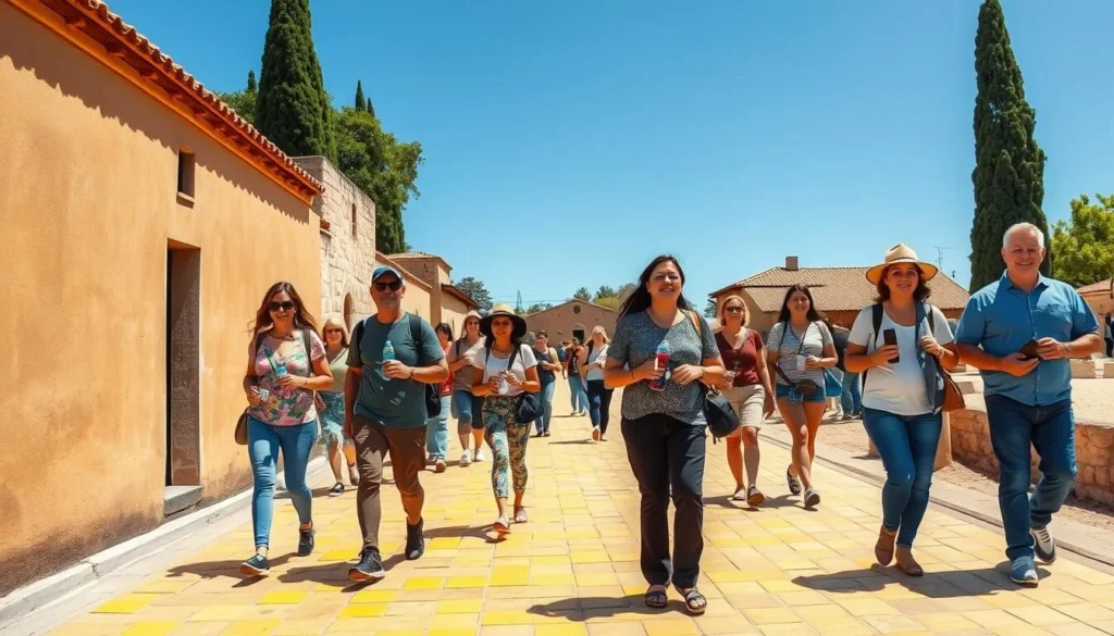 Tourists following the yellow-tiled Path of History at Monterey State Historic Park Tourists following the yellow-tiled Path of History at Monterey State Historic Park