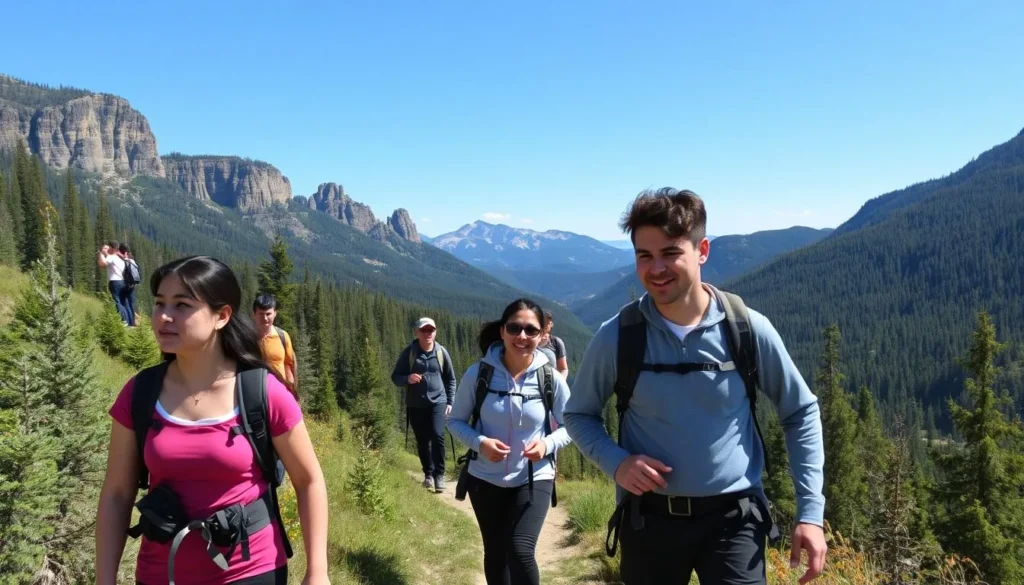 Tourists hiking in the Ural Mountains near Yekaterinburg