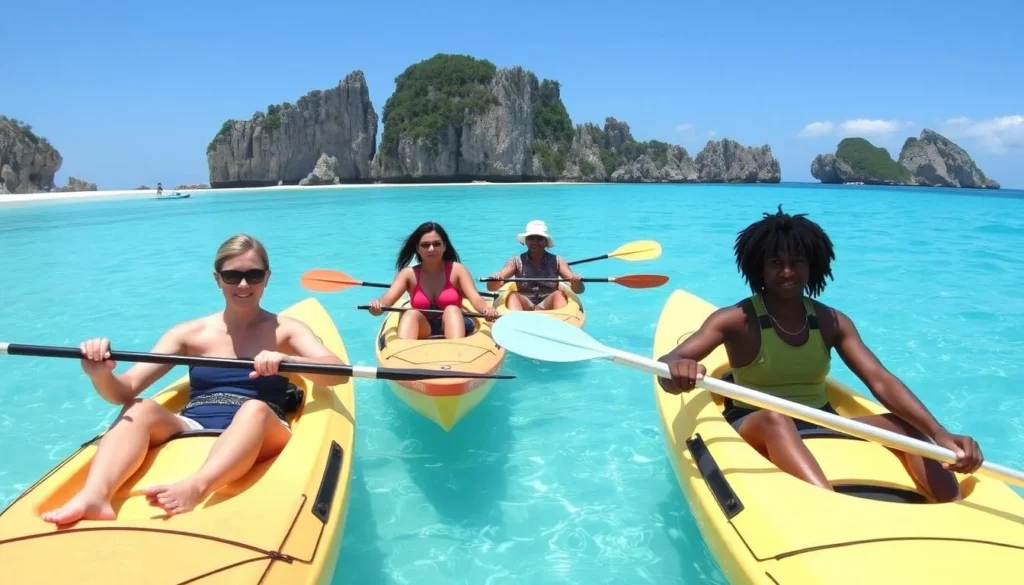 Tourists kayaking in the clear waters around Balabac islands