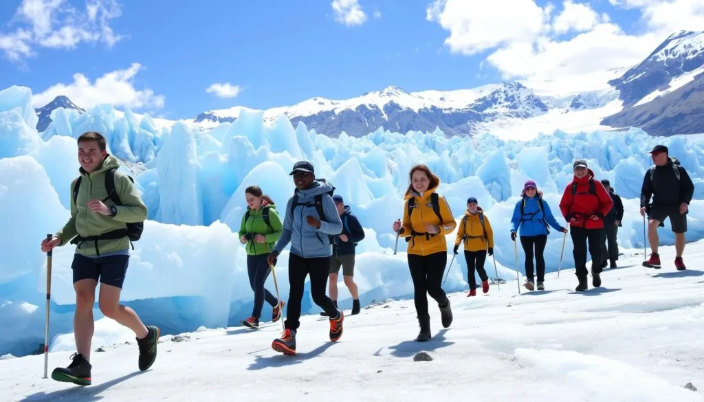 Tourists on a guided glacier hike at Franz Josef Glacier Tourists on a guided glacier hike at Franz Josef Glacier