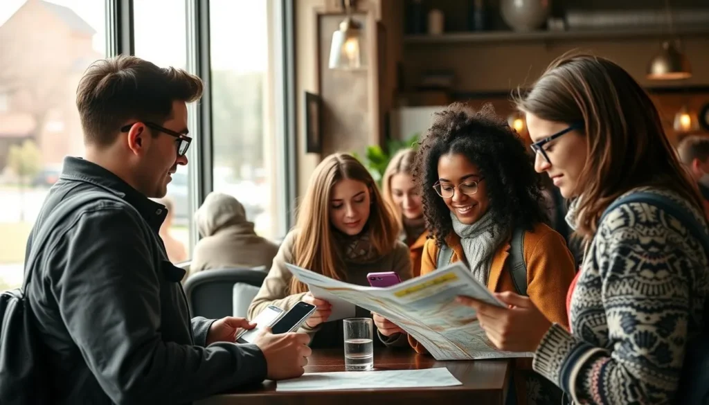 Tourists planning their day at a cafe in Manheim Township Pennsylvania Tourists planning their day at a cafe in Manheim Township Pennsylvania
