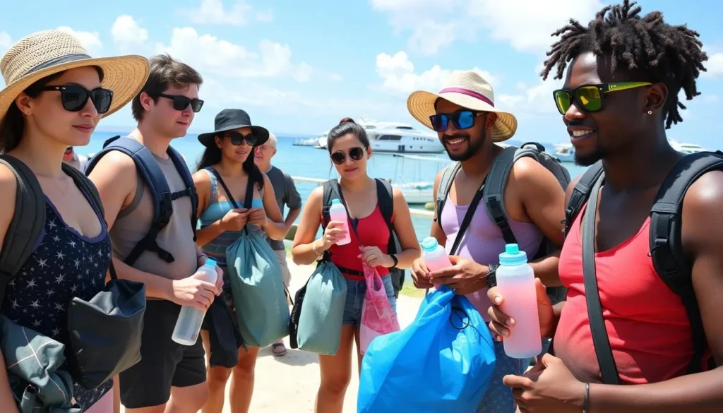 Tourists preparing for a day of island hopping in Balabac with essential gear
