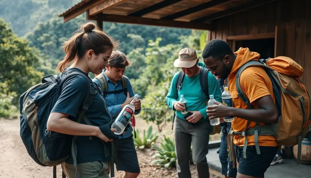 Tourists preparing for a hike in Semuliki National Park with proper gear
