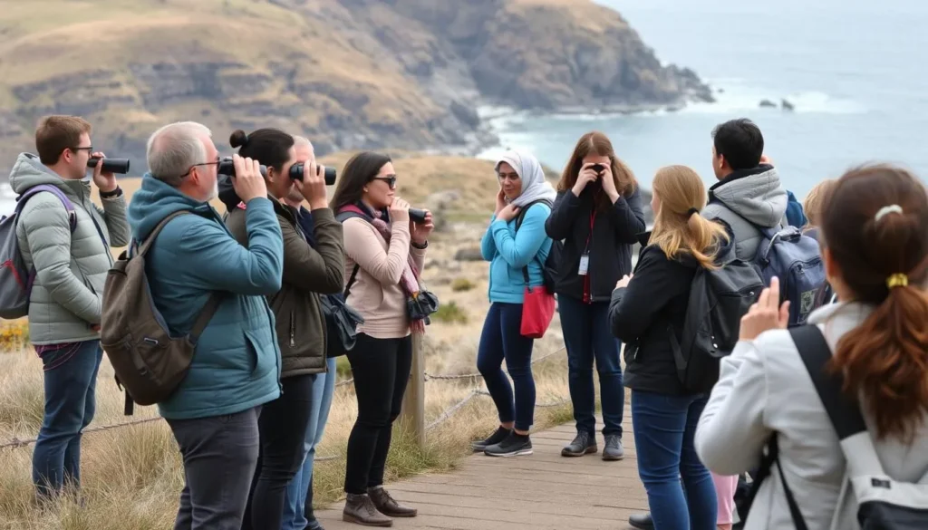 Tourists respectfully observing wildlife on the Otago Peninsula