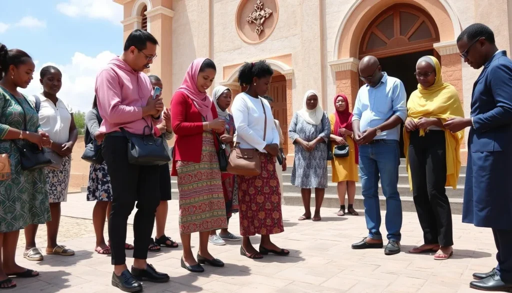 Tourists respectfully visiting Entoto Maryam Church with appropriate attire Tourists respectfully visiting Entoto Maryam Church with appropriate attire