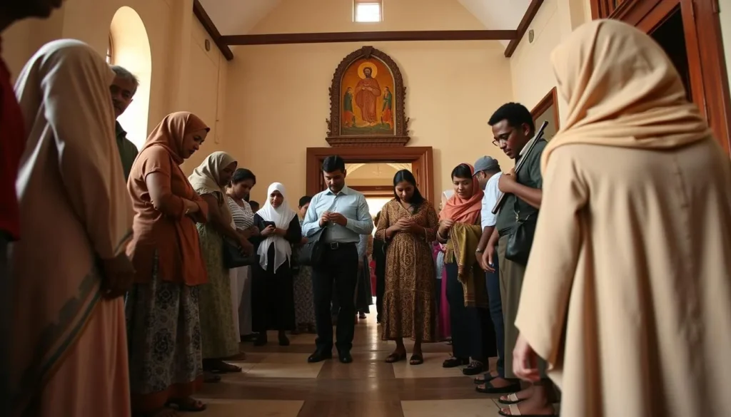 Tourists respectfully visiting a church in Mekelle Ethiopia, showing proper etiquette for the best things to do Tourists respectfully visiting a church in Mekelle Ethiopia, showing proper etiquette for the best things to do