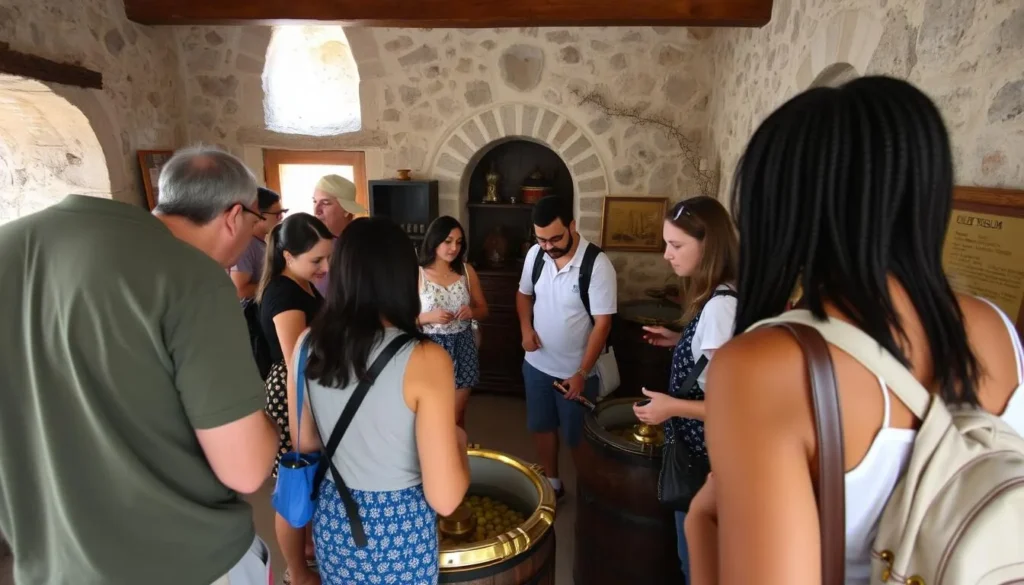 Tourists visiting the Olive Oil Museum in Skrip, Brac Island