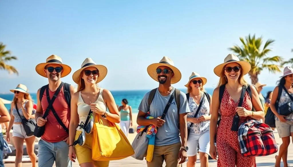 Tourists with appropriate clothing and gear for Sharm El-Sheikh weather conditions