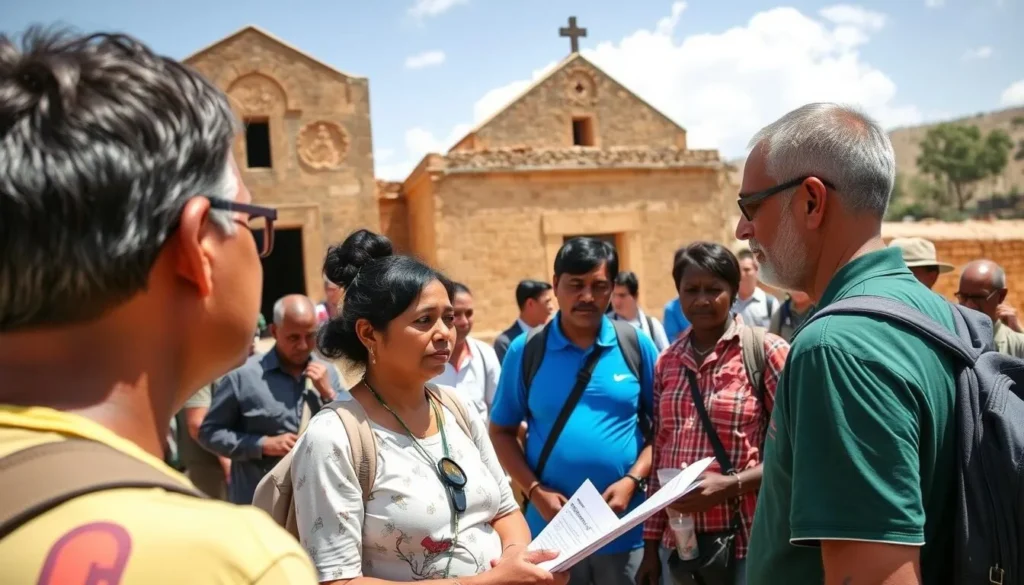 Tourists with local guide at Wukro Chirkos Church
