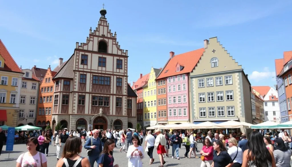 Town Hall Square in Tallinn Estonia showing medieval architecture and one of the best things to do for visitors