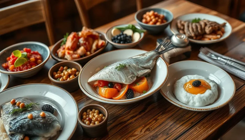 Traditional Arctic meal featuring fresh seafood and local ingredients