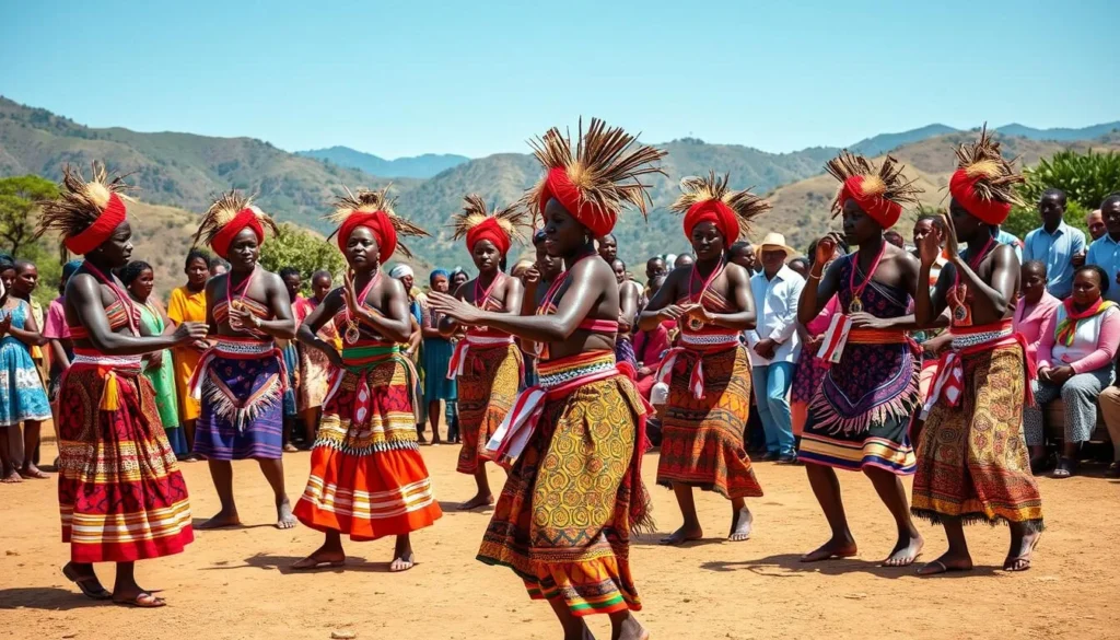 Traditional Bakonzo cultural performance near Mount Speke, Uganda