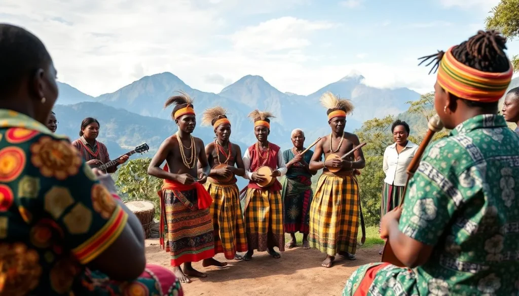 Traditional Bakonzo cultural performance near the Rwenzori Mountains