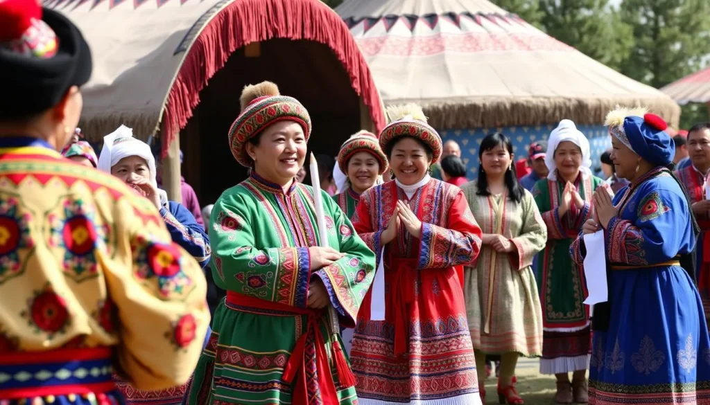 Traditional Buryat cultural celebration with colorful traditional clothing in Zabaykalsky region Traditional Buryat cultural celebration with colorful traditional clothing in Zabaykalsky region