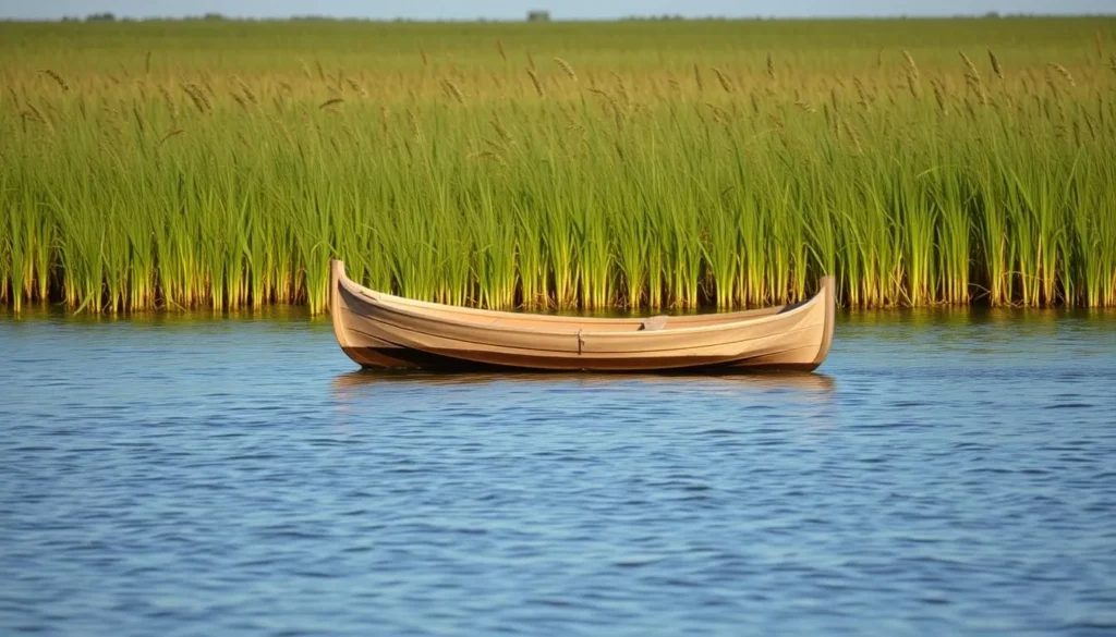 Traditional Cajun pirogue boat at Cameron Prairie Wetlands Louisiana
