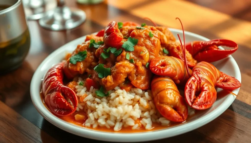 Traditional Cajun seafood dish from restaurants near Cameron Prairie Wetlands Louisiana