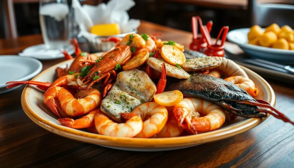 Traditional Cajun seafood dish with crawfish, shrimp, and local seasonings served in a restaurant near Cameron Prairie