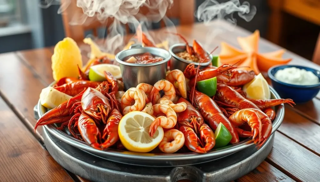 Traditional Cajun seafood platter with crawfish, shrimp, and local specialties Traditional Cajun seafood platter with crawfish, shrimp, and local specialties