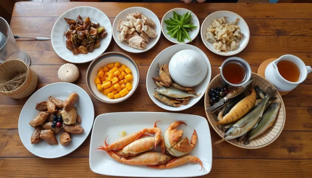 Traditional Chukchi meal featuring reindeer meat, berries, and local seafood Traditional Chukchi meal featuring reindeer meat, berries, and local seafood