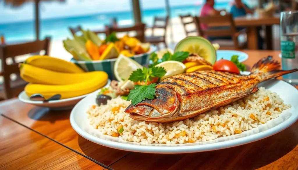 Traditional Creole seafood dish from Sainte-Anne Beach Guadeloupe