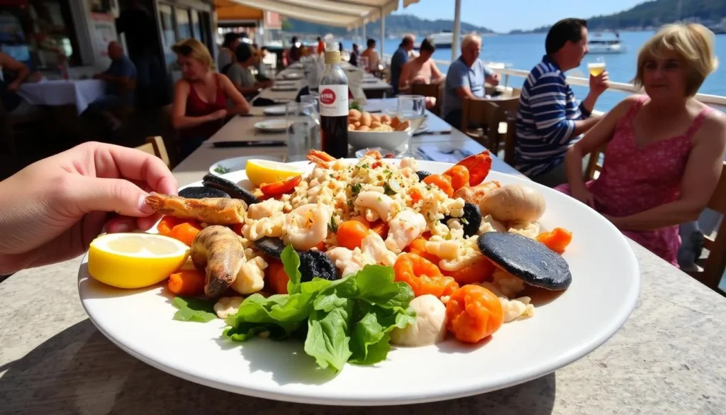 Traditional Croatian seafood dish served at a waterfront restaurant in Bol