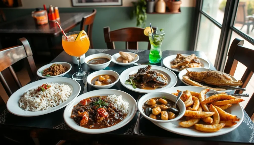 Traditional Cuban food served in Remedios with rice beans and seafood