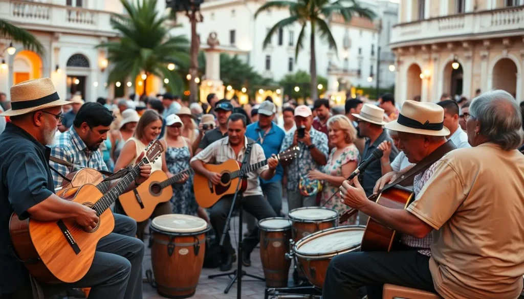 Traditional Cuban music performance in Santo Domingo with locals and tourists enjoying