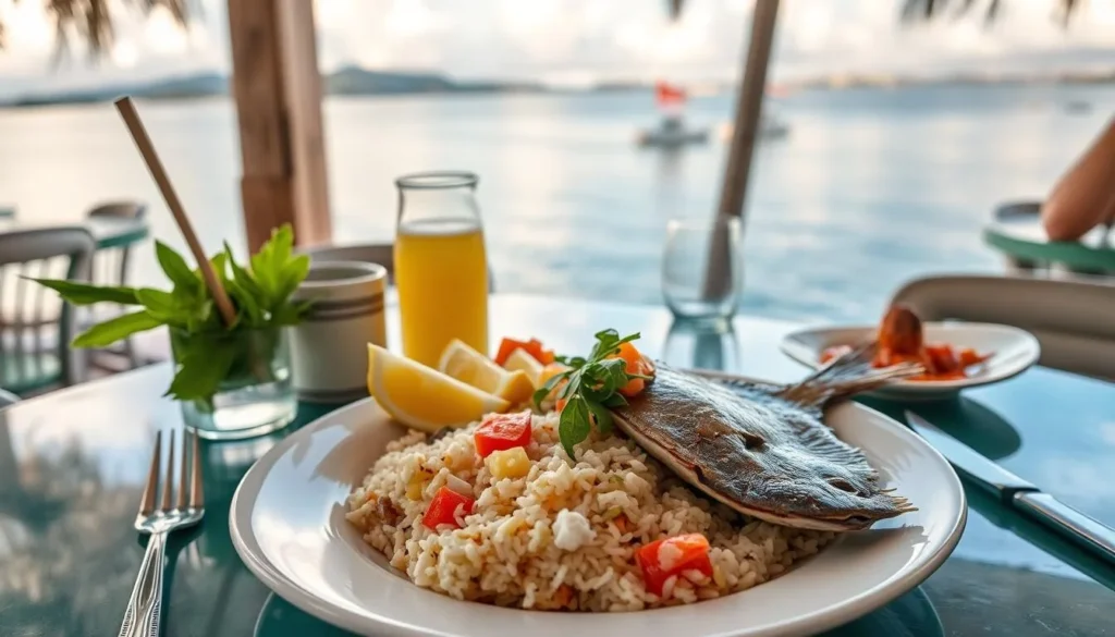 Traditional Cuban seafood dish served at a restaurant in Cienfuegos with the bay view Traditional Cuban seafood dish served at a restaurant in Cienfuegos with the bay view