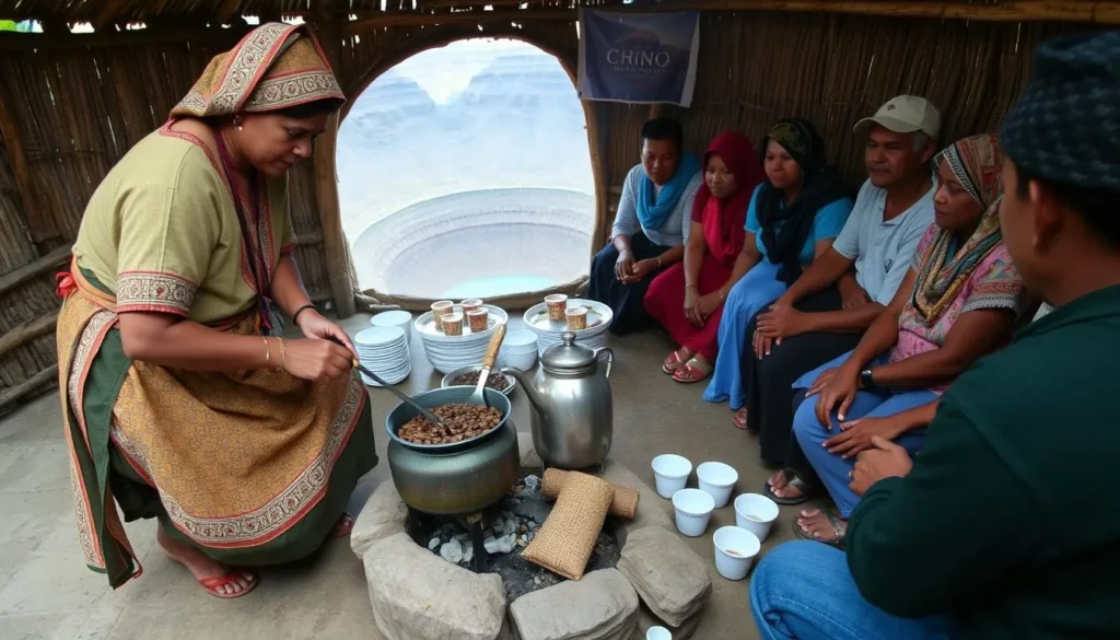 Traditional Ethiopian coffee ceremony being performed for visitors near Wonchi Crater Lake Ethiopia