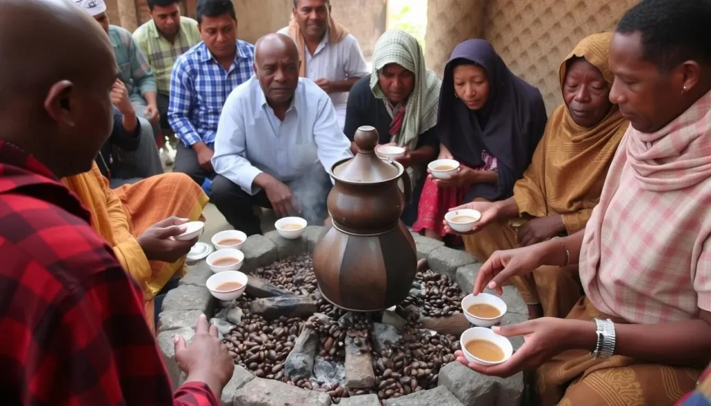 Traditional Ethiopian coffee ceremony in Bahir Dar showing the preparation process and cultural significance